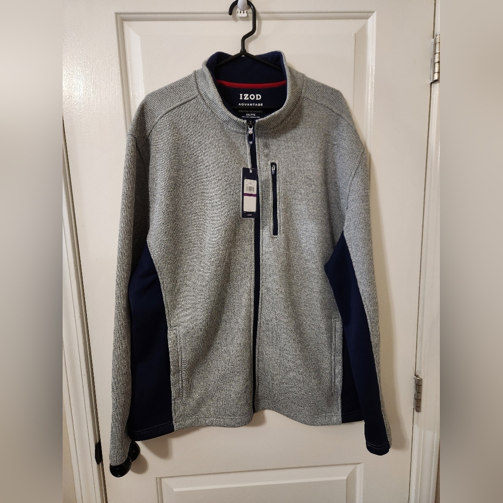 Izod Men's Zip-Up Sweater in Gray and Navy